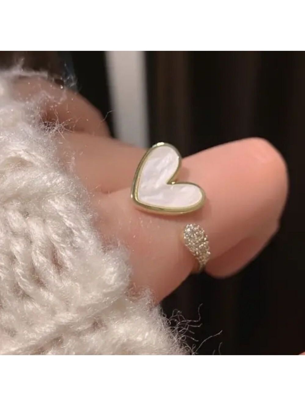 Delicate Enamel Heart-Shaped  Gold Plate Adjustable Ring